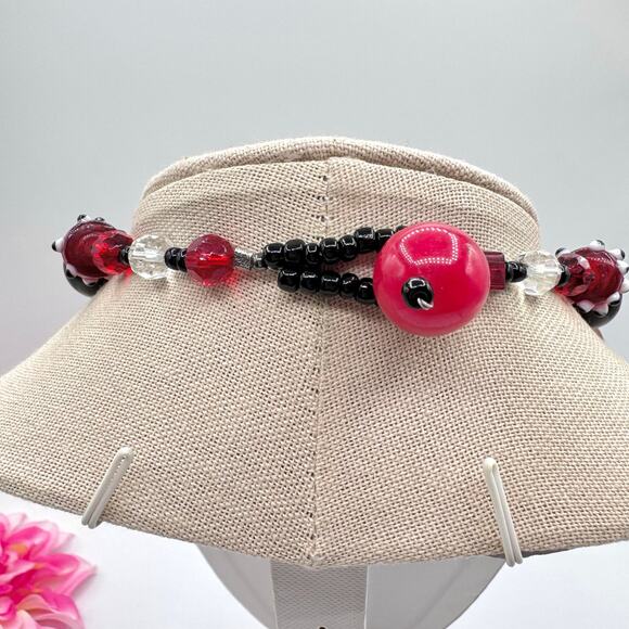 Handmade Chunky Beaded Necklace Unakite Cloisonné Ceramic Glass Eclectic Heavy - Picture 15 of 16